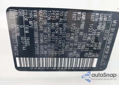 2024 Nissan Rogue Sv Intelligent Awd z USA, uszkodzony, nr VIN JN8BT3BB3RW172635